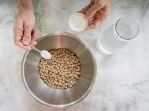 soaking chickpeas in water overnight with baking soda