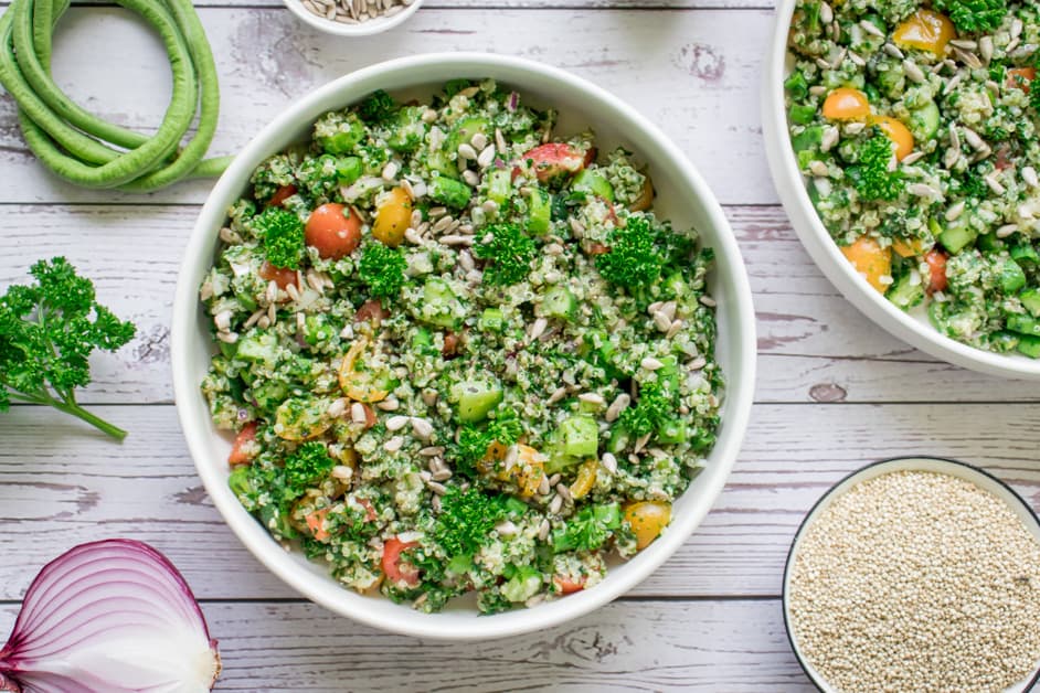 quinoa tabbouleh served in a bowl ready to eat