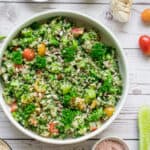 finished shot of quinoa tabbouleh salad ready to eat