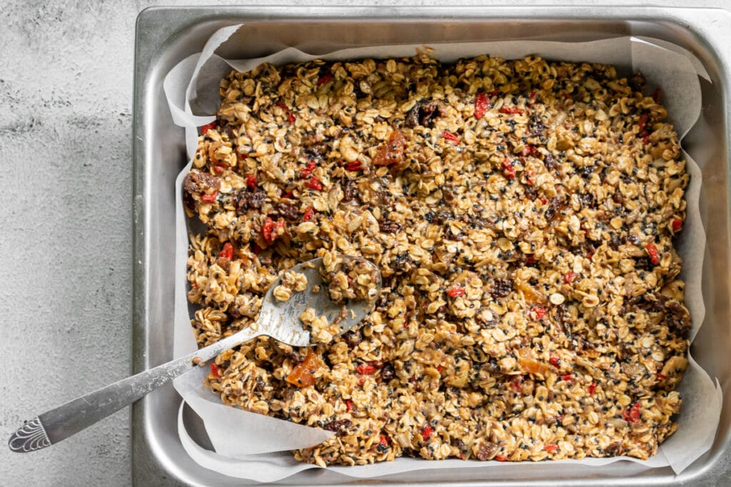 packing-the-flapjack-mix-into-a-tray
