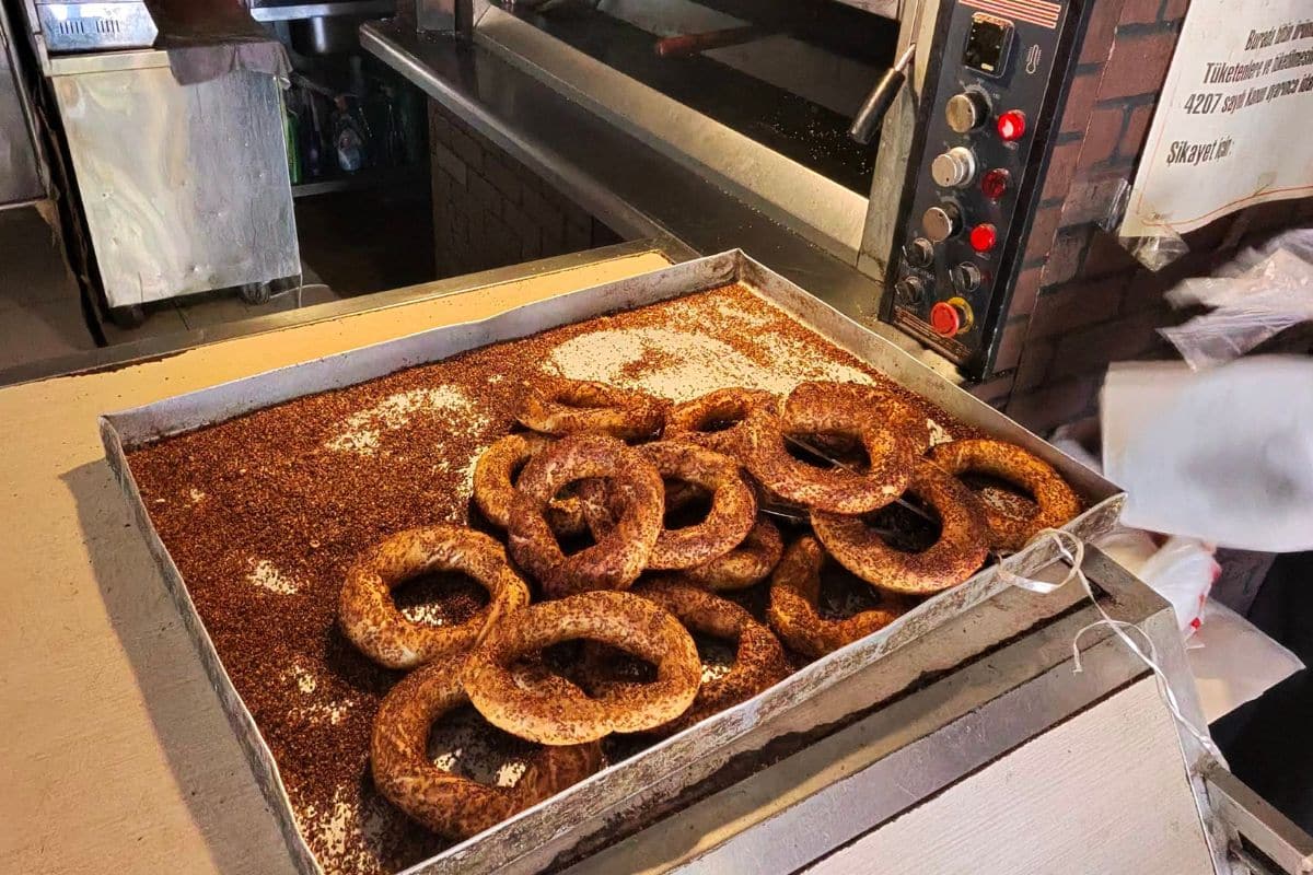 simit out from the oven at my local bakery in turkey