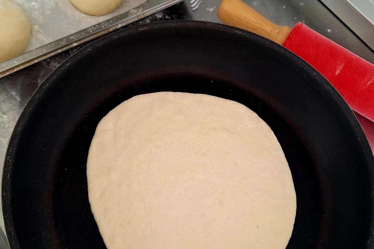 turkish-flatbread-dough-cooking-in-a-skillet