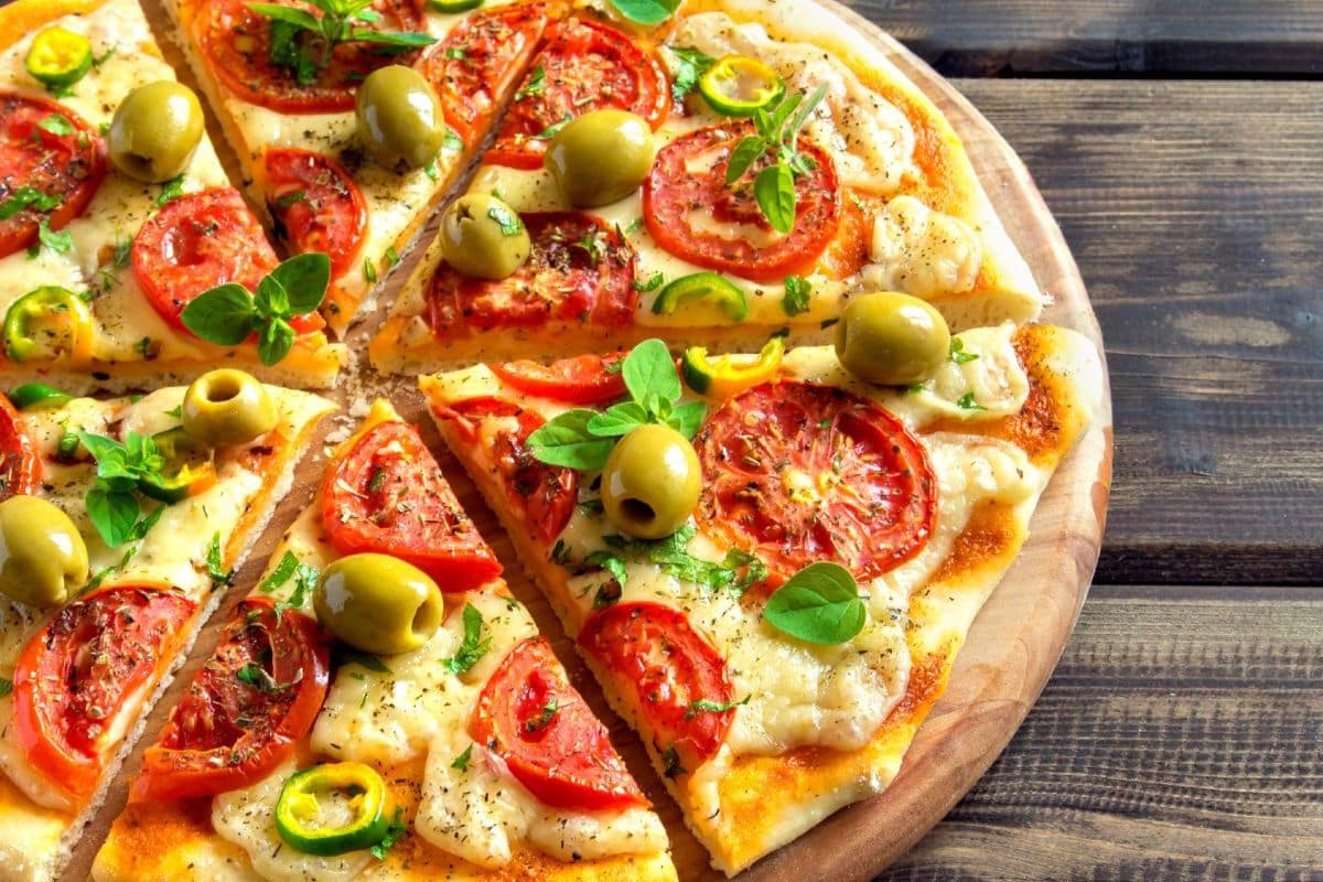 homemade pizza with cashew mozzarella