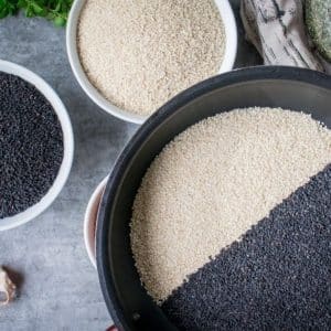 sesame seeds laid out for making Japanese sesame salt