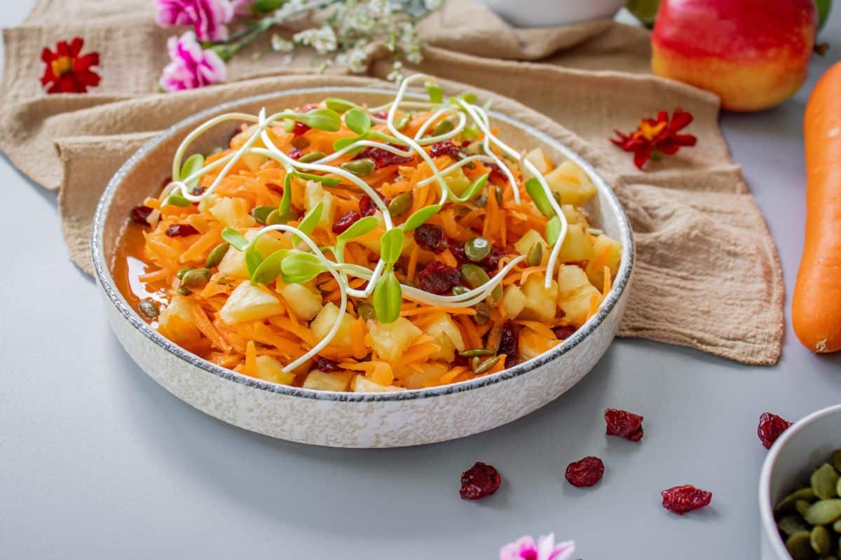Simple carrot pineapple salad recipe made with fresh pineapple and grated carrot
