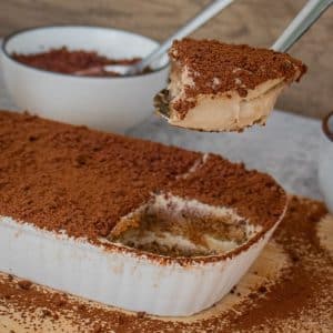 Spooning-vegan-tiramisu-from-a-dish