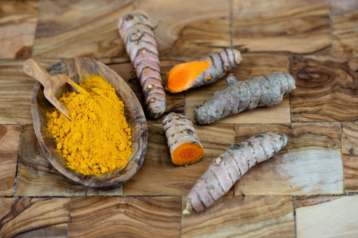 fresh turmeric root and turmeric powder