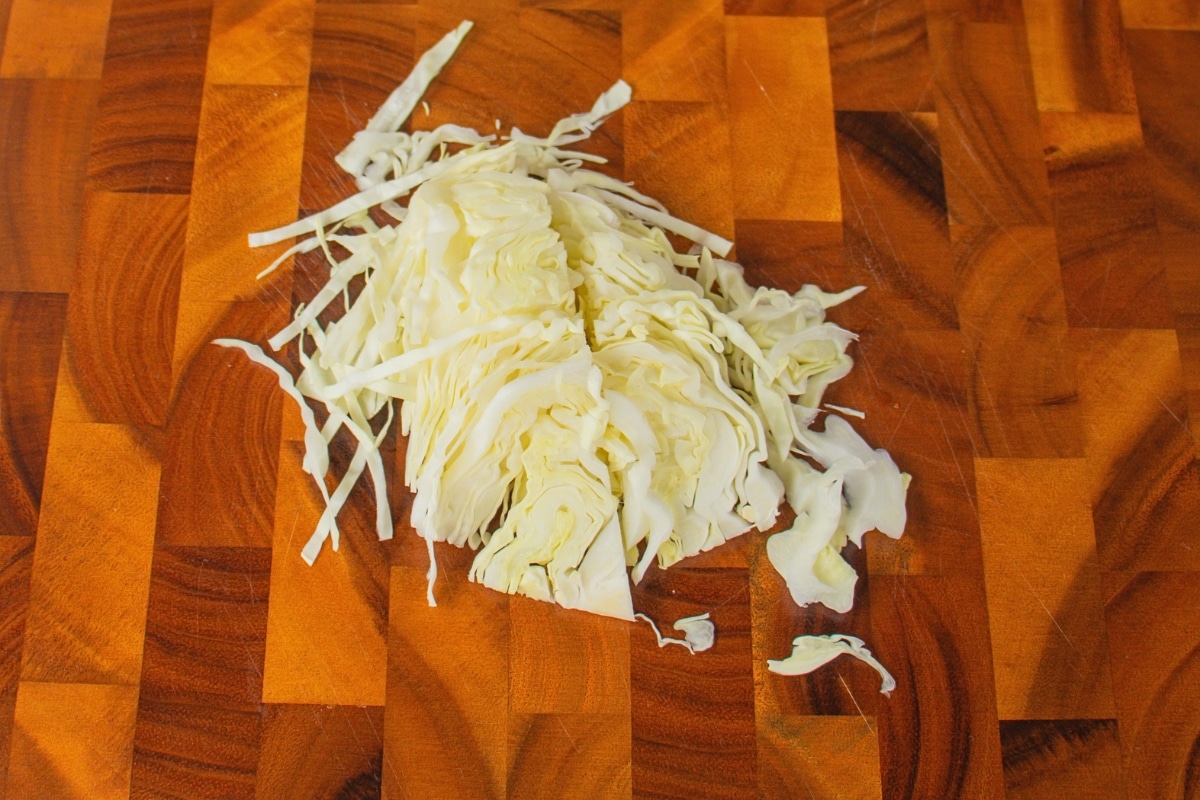 Finely sliced Chinese cabbage for Burmese Tea Leaf Salad